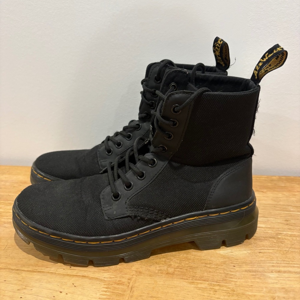 Dr. Martens Combs Combat Boots‎ Women Black size 7 Nylon Leather Ankle Booties